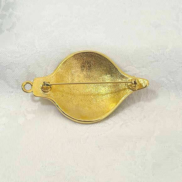 Vtg Enamel Holiday Christmas Brooch Goose Ornament Swan Bow Gold Tone - Picture 5 of 8